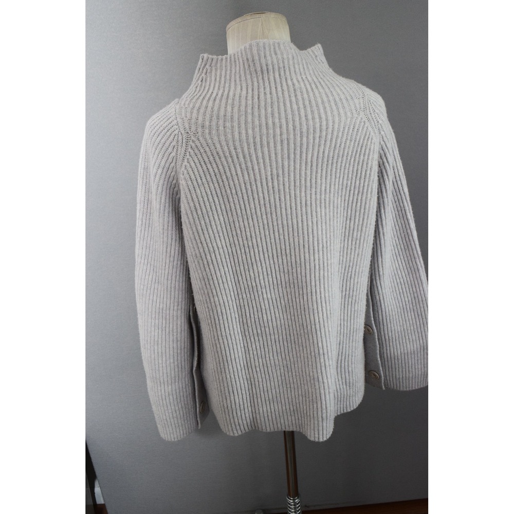 Vince Mock Neck Sweater Medium Gray Wool Cashmere Ribbed Button Womens Pullover - Picture 3 of 6